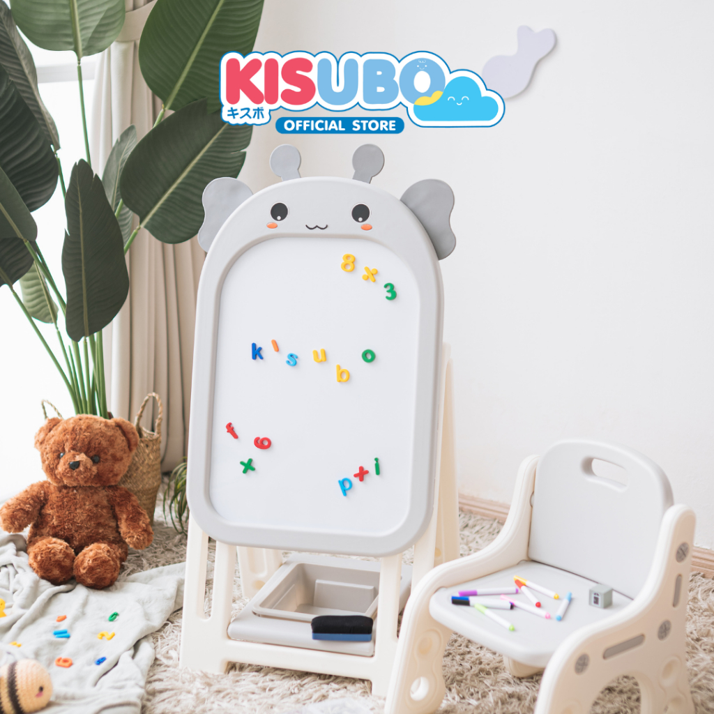 KISUBO กระดานไวท์บอร์ด แม่เหล็ก 44-94cm Kids Whiteboard Set พร้อมเก้าอี้ พับเก็บได้ ปลอดภัย
