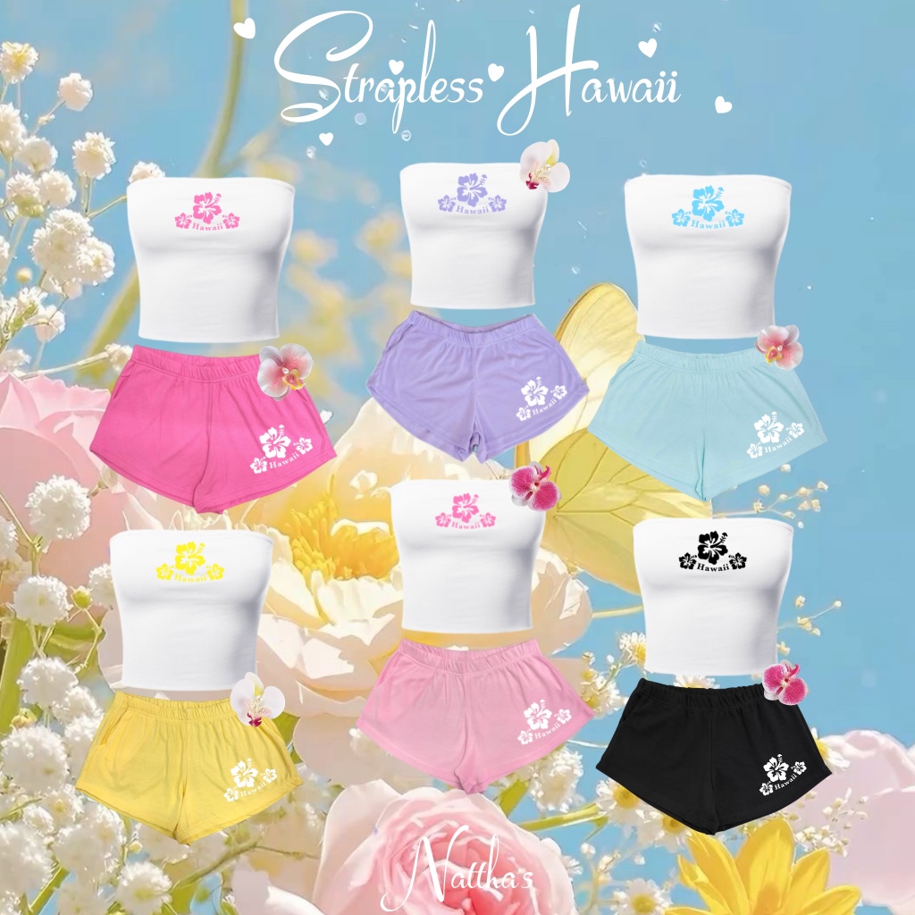 ชุดเซ็ต 2 ชิ้น เกาะอกชบา+กางเกงชบา Hawaii  ใส่ไปทะเล เล่นสงกรานต์ แถมฟรี กิ๊ฟดอกไม้ 💋