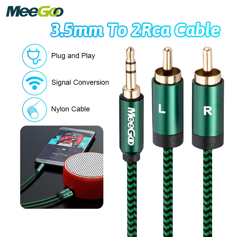 MeeGoo สาย RCA 3.5มม. สายแปลงเสียง สําหรับโทรศัพท์มือถือ แท็บเล็ต เครื่องขยายเสียง PC ลำโพง MP3