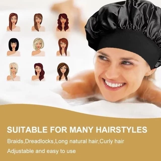 Greateskol ยาว Hair Care Bonnet, Solid ซาตินนุ่มซาตินหมวกอาบน้ํา,สะดวกขอบยืดหยุ่นห่อขนาดใหญ่เลียนแบบผ้าไหม Night Sleep ห