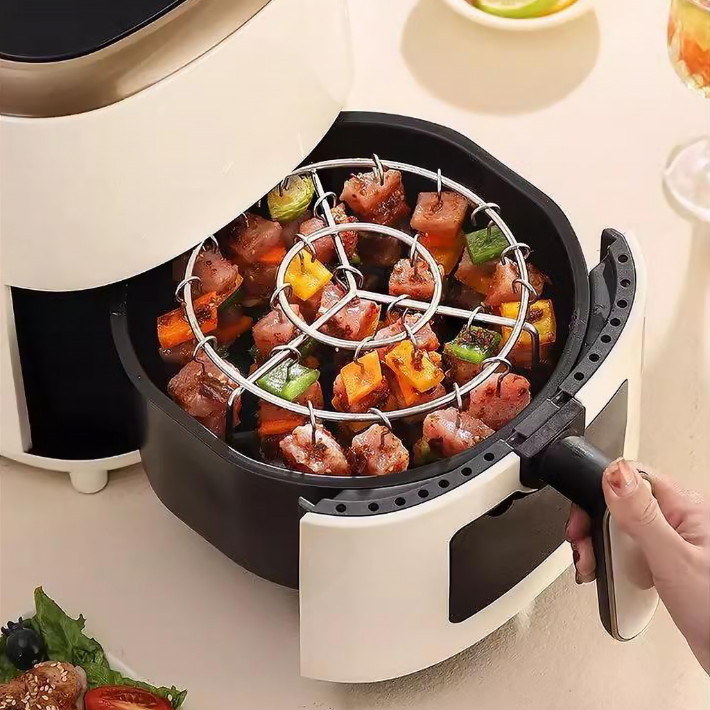 ชั้นวางย่าง BBQ ตะแกรงปิ้งย่างแนวตั้ง ชั้นวางหม้อทอด พร้อมไม้ย่าง24ชิ้น สแตนเลส304 ตะแกรงย่าง รูปที่ 7