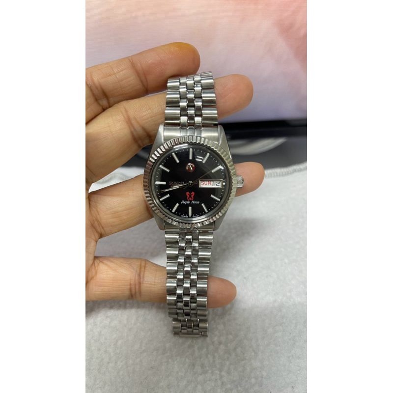 #Rado#Radopurplehorse หน้าปัดสีดำ นาฬิกาข้อมือ มือสองสภาพดีของแท้ 100% สแตนเลสระบบออโตเมติก
