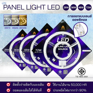 แผงไฟ LED แม่เหล็ก 3 แสง กลม 28W 36W 48W 72W แผงไฟเพดาน แผ่นชิป LED สำหรับโคมไฟบ้าน ใช้ไฟ 220V
