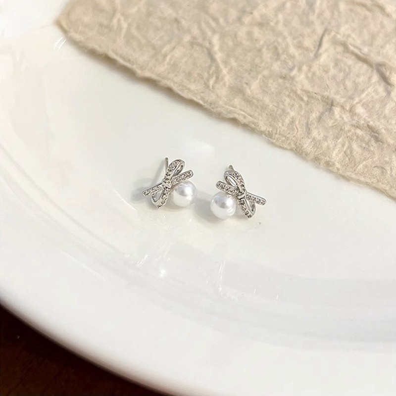 BWjewerly[ราคาต่อคู่] 925 เงิน ต่างหูสตั๊ดไข่มุกผีเสื้อ ต่างหูของผู้หญิงอินเทรนด์ใหม่ - รูปที่ 5