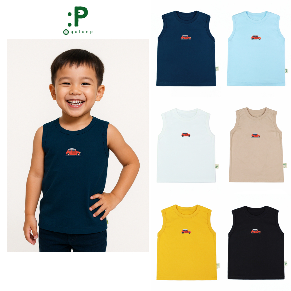 [[สกรีนจิ๋ว รถแดง]] QolonP (:P) โคลอนพี “เสื้อกล้าม” (1-6 ขวบ) (S-XL) (80-110) เสื้อยืดเด็ก คอตต้อน 100% เนื้อ Comb