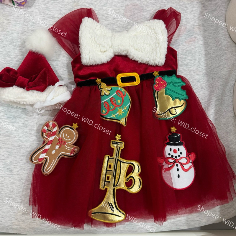 ❤️ ส่งต่อ ชุดคริสมาสต์เด็ก Babylovett Christmas 2024 เดรสเด็กผู้หญิง - Dress&Hat size 0-3