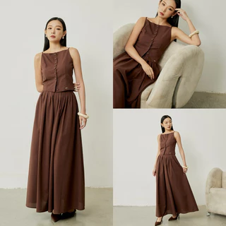 Swana.ss - Aira linen set “ XS-2XL (ทั้งชุด) 🤎🍯 ชุดเซทเสื้อสายเดี่ยวเดี่ยว + กระโปรงยาว
