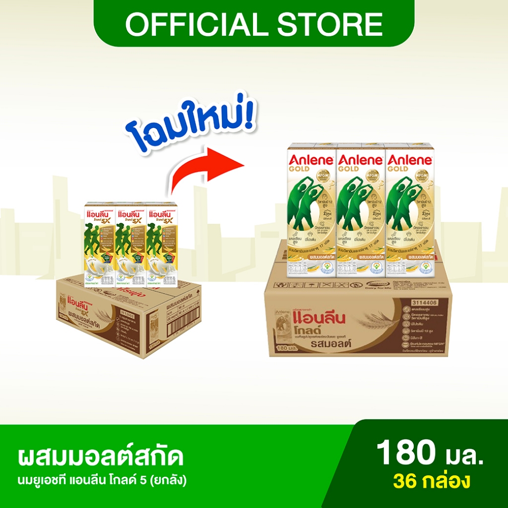 [ขายยกลัง] Anlene Gold แอนลีน โกลด์ นมยูเอชทีแคลเซียมสูง ไวท์มอลต์ 12x3x180 มล (36 กล่อง)