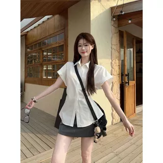 COCO💙เสื้อสุภาพสตรี แขนสั้น สีทึบ ปลอกคอ POLO ประเภทรุ่น Slim Fit ความเรียบง่าย อารมณ์ แฟชั่นสบาย ๆ การเดินทาง ทุกวัน
