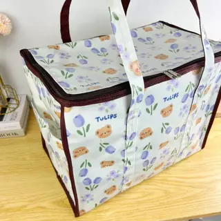 กระเป๋าผ้าเคลือบกันน้ำ ทรงกล่องซิบรอบ ไซส์ M ขนาด กว้าง 17" สูง 13" หนา 11" จุสุดๆ กระเป๋าเดินทาง ใส่เสื้อผ้าไปเที่ยว