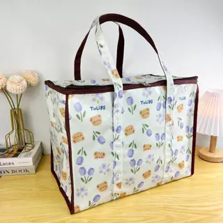 กระเป๋าผ้าเคลือบกันน้ำ ซิบรอบ ทรงกล่อง ไซส์ XL ขนาด กว้าง 21" สูง 16" หนา 12" ใส่เสื้อผ้าได้ 15 ชุดขึ้นไป #กล่อง XL