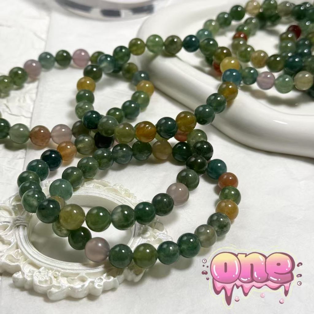 มอสอาเกต หินมอสอาเกต（Moss Agate）หินสีเขียว หินแห่งความมั่งคั่ง กำไลหินมงคล 8-8.5 มม.
