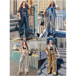 (ส่งด่วน) Metallic Set ชุดเซตเมทัลลิค เสื้อเชิ้ต+ กางเกงกระบอกใหญ่ อก 38-60"