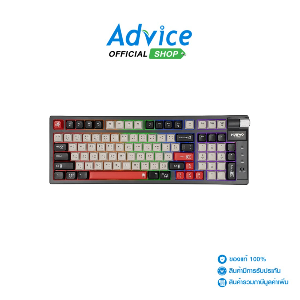 NUBWO-X803 KEYBOARD (คีย์บอร์ด) TRI-MODE GALACTIC GRAY-BLACK BLUE SWITCH MINI RGB - A0166476
