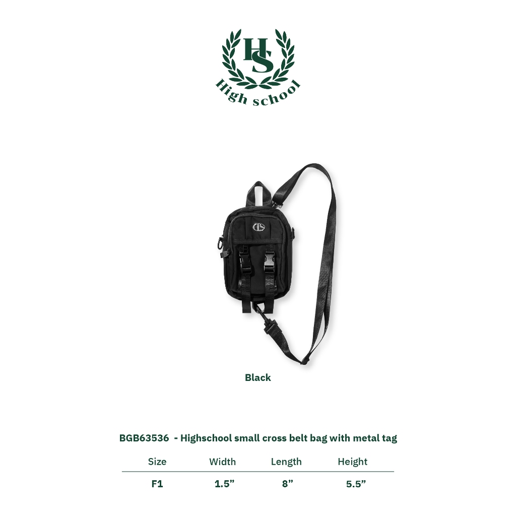 Highschool - BGB63536 small cross belt bag with metal tag ไฮสคูลกระเป๋าใบเล็กเข็มขัดเมทิค
