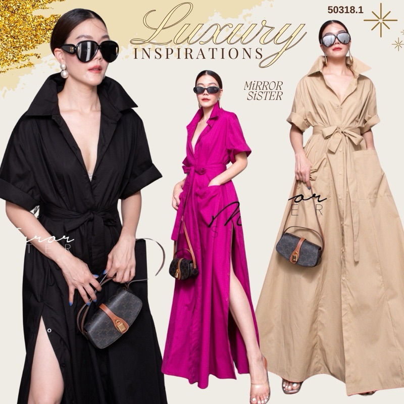 mirrorsister 50318.1 แมกซี่เดรสเชิ้ต แขนสั้นทรงสวย
