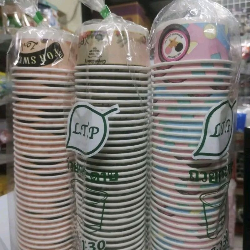 ถ้วยกระดาษลาย  130cc  คละลายยกลังบรรจุแพ็คละ50ใบx20แถว