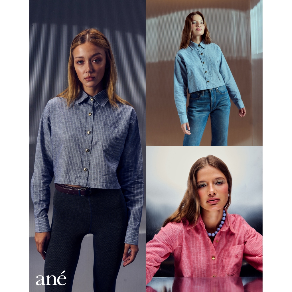 ané linen striped shirt, เสื้อเชิ้ตครอปลายทาง ane.wear