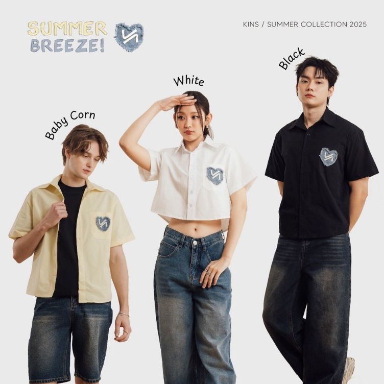 KINS | เสื้อเชิ้ตทรงบ็อกซี่ครอป เชิ้ตครอป ไซส์ผู้ชายและผู้หญิง มีทั้งหมด 3 สี (KS21)