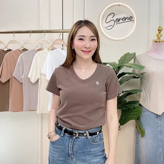 Serene's Choice เสื้อคอวีแขนสั้น ผ้าคอตตอนพรีเมี่ยมญี่ปุ่น ปักโลโก้ซีรีน Short Sleeve V-Neck Shirt