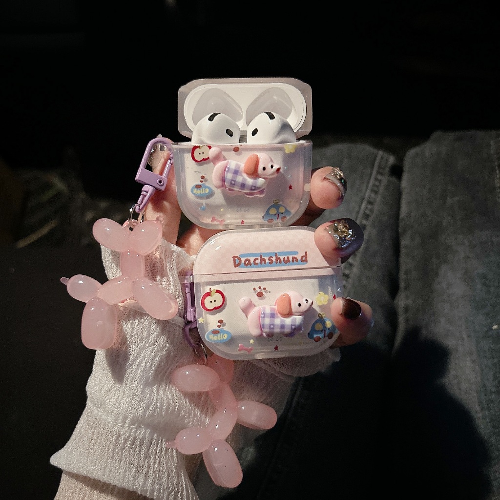 เคสหูฟัง Airpods4 หมาชมพู เคสใสการ์ตูนนูน Airpods เคสหูฟังบลูทูธ เคสหูฟังไร้สาย 1 2 pro pro2 gen gen2 gen3 Airpods3 4