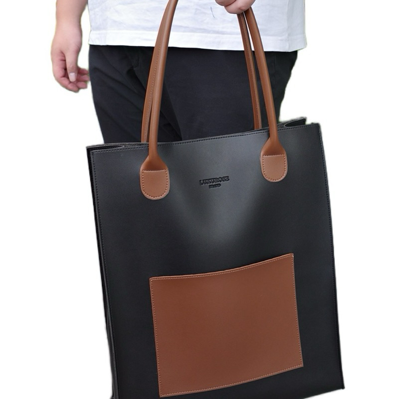 ALLY TOTE BAG LUNGO กระเป๋าทำงานหนัง PU ใบใหญ่ ใส่ A4/โน้ตบุ๊ก/Ipad มีช่องหน้า สีทูโทนเรียบหรู สะพายไหล่ได้ พร้อมส่ง