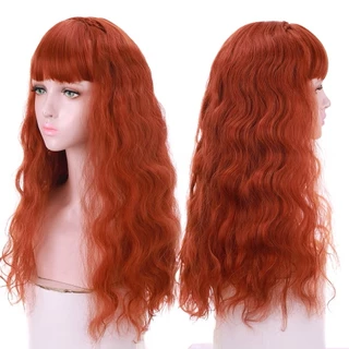 【new】วิกผมสีส้ม วิกผมหยักศก พร้อมหน้าม้า สําหรับผู้หญิง คอสเพลย์ ปาร์ตี้ วิกผมทนความร้อน วิกผมผู้หญิง