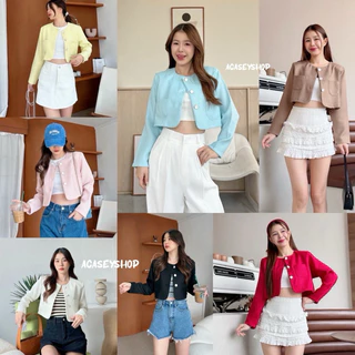 Acasey เสื้อสูทผู้หญิง Blazer Crop Tweed เสื้อคลุมทวิตแขนยาว สีพาสเทล น่ารักตะมุตะมิ