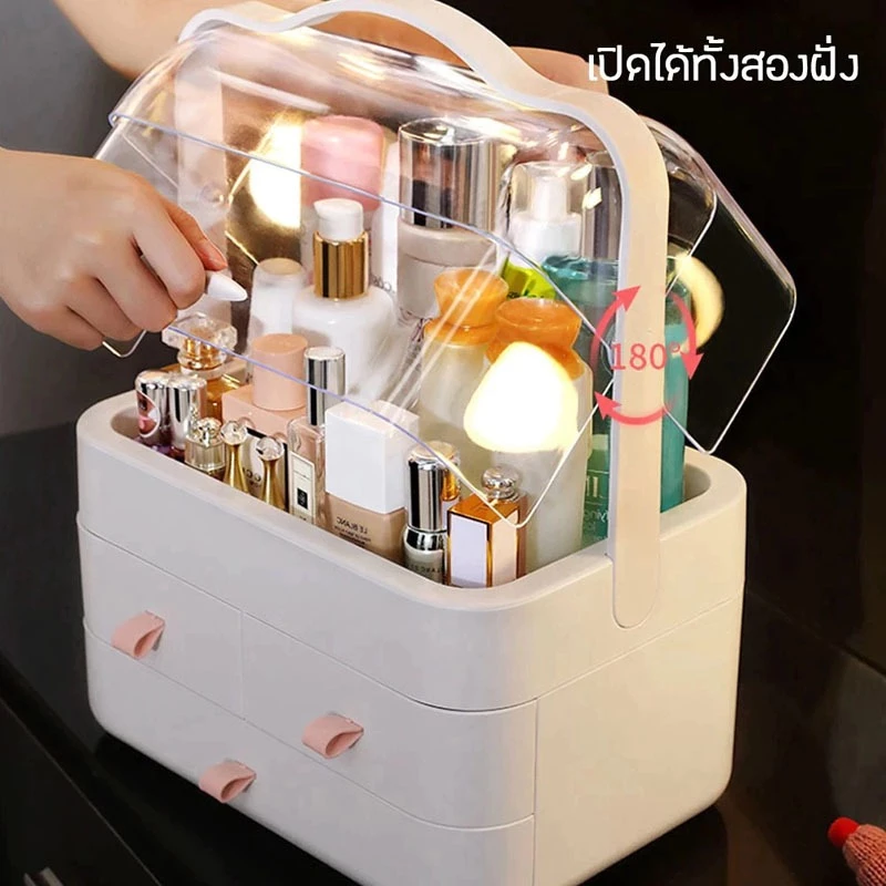 ชั้นวางเครื่องสำอางค์ กล่องเก็บเครื่องสำอาง การออกแบบหอย โปร่งใสมองเห็นได้ มีช่องเก็บของและลิ้นชัก กล่องเก็บสกินแคร์ thumbnail 3