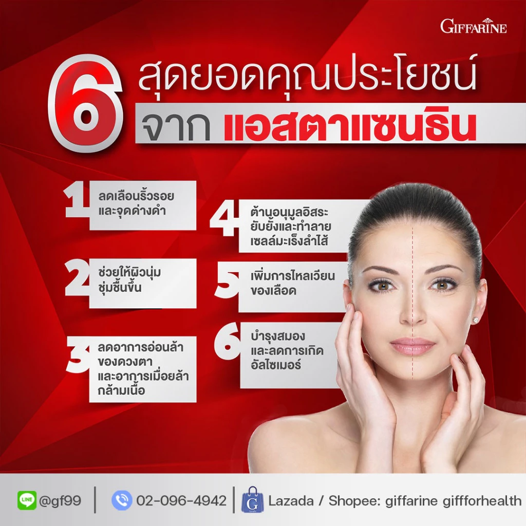 อาหารเสริม Giffarine Astaxanthin 30 แคปซูล thumbnail 3