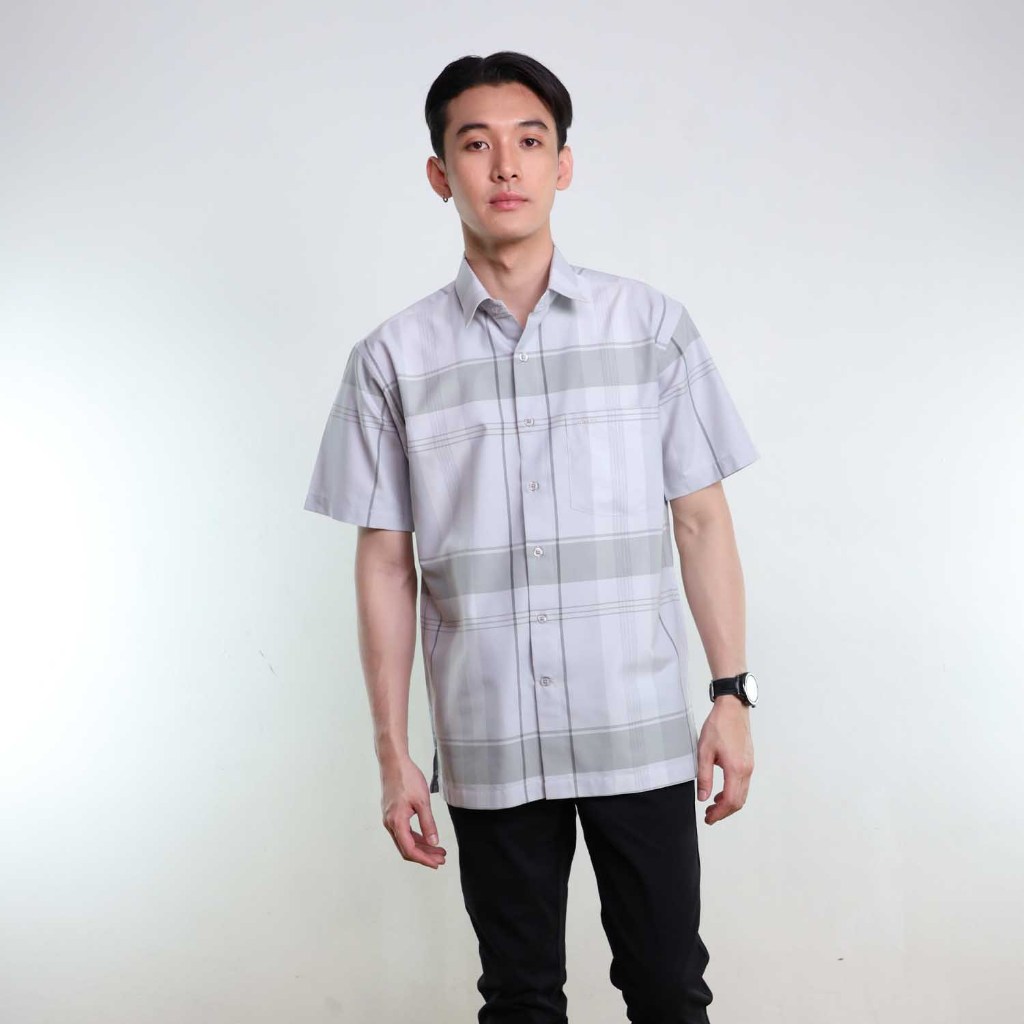 BWLG เสื้อเชิ้ต แขนสั้น สีเทา ผ้าคอตตอน 100% รุ่น 15007 C01 สวมใส่สบาย