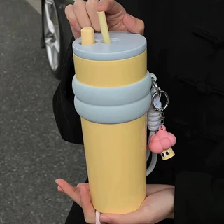 【ONDA】แก้วกาแฟสแตนเลสสตีลพร้อมฝาปิด มีหลอดดูด พับเก็บได้ ขวดสูญญากาศสามารถเก็บความร้อนและความเย็น