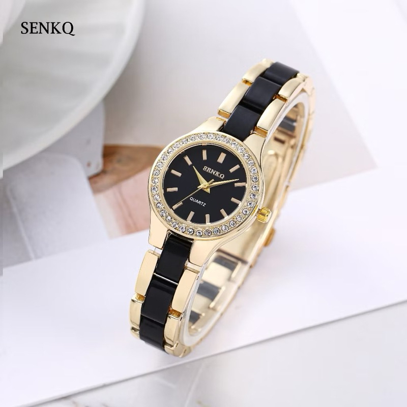 นาฬิกาข้อมือผู้หญิง Senkq ของแท้100% ดีไซน์หรู สายสแตนเลสเซรามิก มีบริการตัดสายน