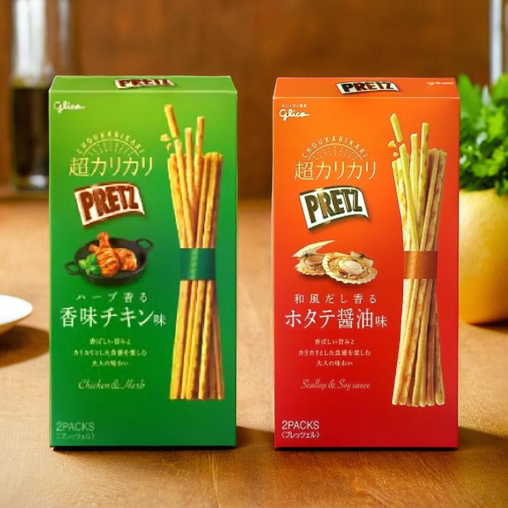 Glico Super Crispy Pretz เพรทซ์กรอบ รสซอสถั่วเหลืองหอยเชลล์ / รสไก่อบสมุนไพร ขนาด 55g ขนมญี่ปุ่น กินง่าย พกพาสะดวก