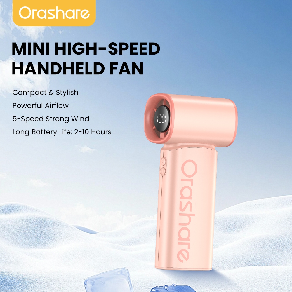 Orashare HF17 พัดลมพกพาขนาดเล็กแบบชาร์จไฟได้ 4,000mAh พร้อมจอแสดงผล LED ลมแรง 5 ระดับ พัดลมไอพ่นพกพา