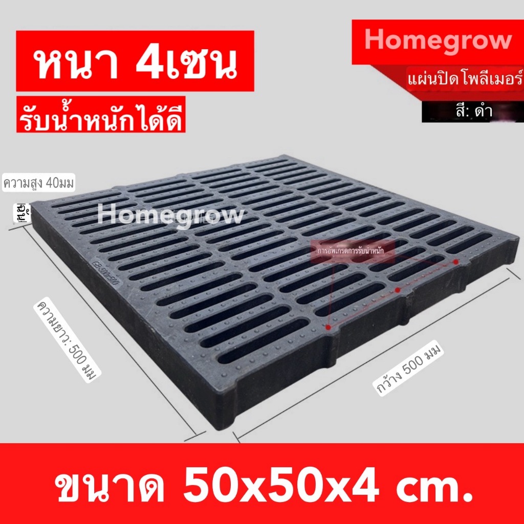 ฝารางระบายน้ำ โพลิเมอร์ ไฟเบอร์ แผ่นทางเดิน หนา ขนาด 38 40 50 ซม  สีดำ พร้อมส่ง ในไทย ตะแกรง