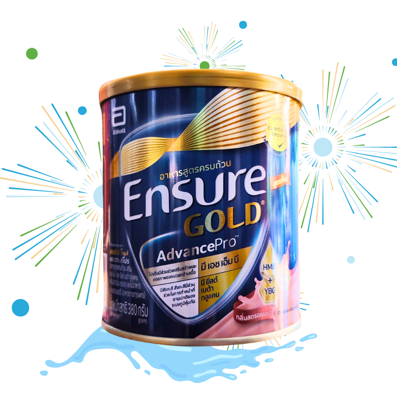 สูตรใหม่YBGเอนชัวร์ โกลด์ แอดวานซ์โปร กลิ่นวนิลา 380g 1 กระป๋อง Ensure Gold AdvancePro HMB YBG Vanilla 380g x1