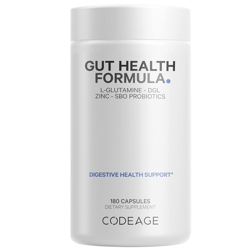 Codeage Gut Health Supplements  180 Capsules Vegan Formula - L Glutamine, Zinc, Turkey Tail Mushroom