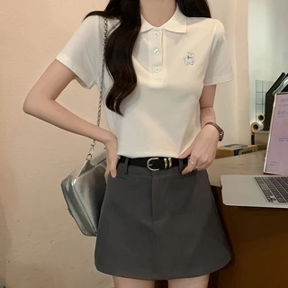 Beryl 🌻เสื้อยืดผู้หญิงแฟชั่น เสื้อโปโล สีพื้น แขนสั้น น่ารัก สไตล์เกาหลีเรียบง่าย ทรงเข้ารูป สวมใส่สบาย