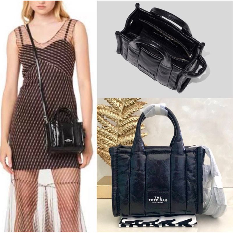 AD🎀(สด-ผ่อน)  SHOP #H064L03FA22 THE SHINY CRINKLE LEATHER MINI TOTE BLACK Focus