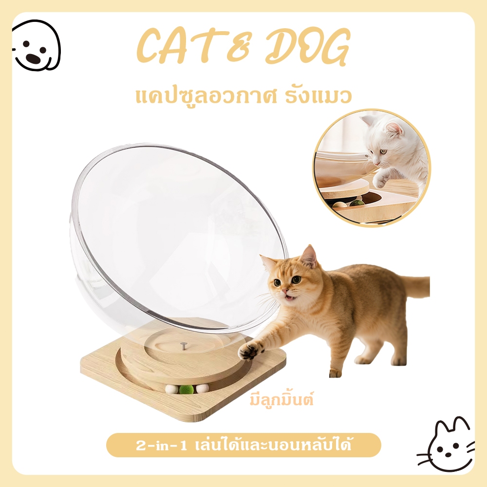 【CAT&DOG】รังแมวแคปซูลอวกาศ 2in1โดมแมว หลุมอวกาศ ของเล่นแมวที่นอนอวกาศ จานเสียงไม้เนื้อแข็งอะคริลิค