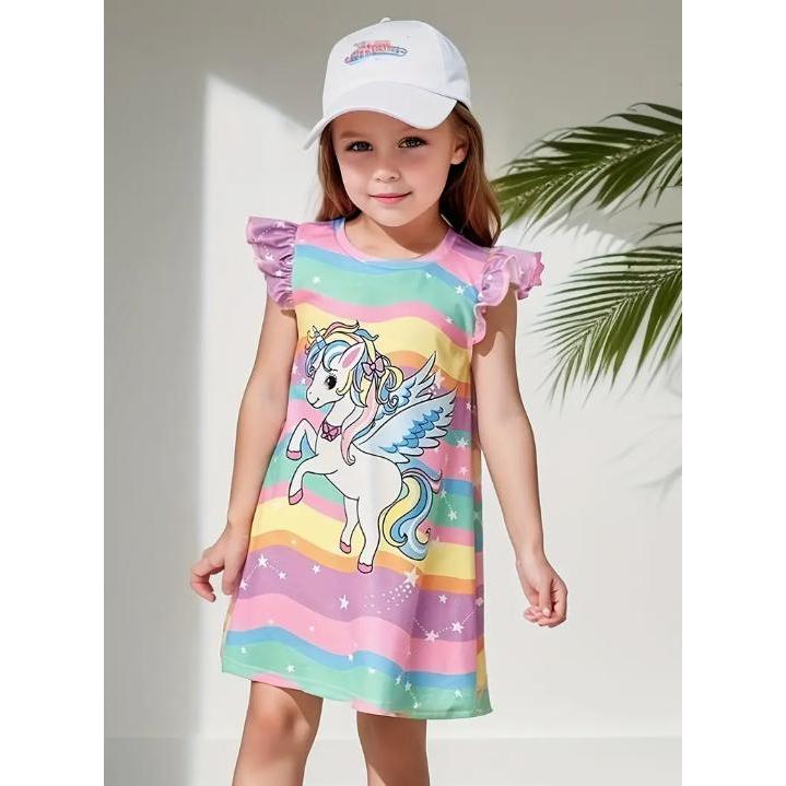 พร้อมส่ง เดรส กระโปรง ชุดเด็กผู้หญิง ลายยูนิคอร์น Unicorn สีรุ้ง สดใส น่ารักๆ  3 - 8 ขวบ ชุดเจ้าหญิง