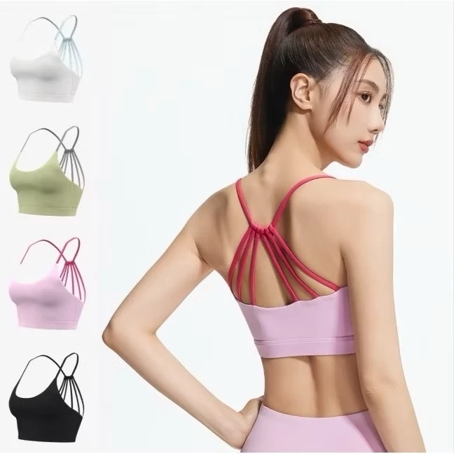 เสื้อบราโยคะ SportBra สปอร์ตบราออกกำลังกาย สายเดี่ยวไขว้หลังสายทูโทน ทรงใหม่สวยใส่สบายทรงสวย บราเย็บติด JYMN068