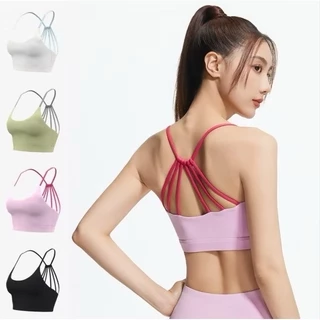 เสื้อบราโยคะ SportBra สปอร์ตบราออกกำลังกาย สายเดี่ยวไขว้หลังสายทูโทน ทรงใหม่สวยใส่สบายทรงสวย บราเย็บติด JYMN068