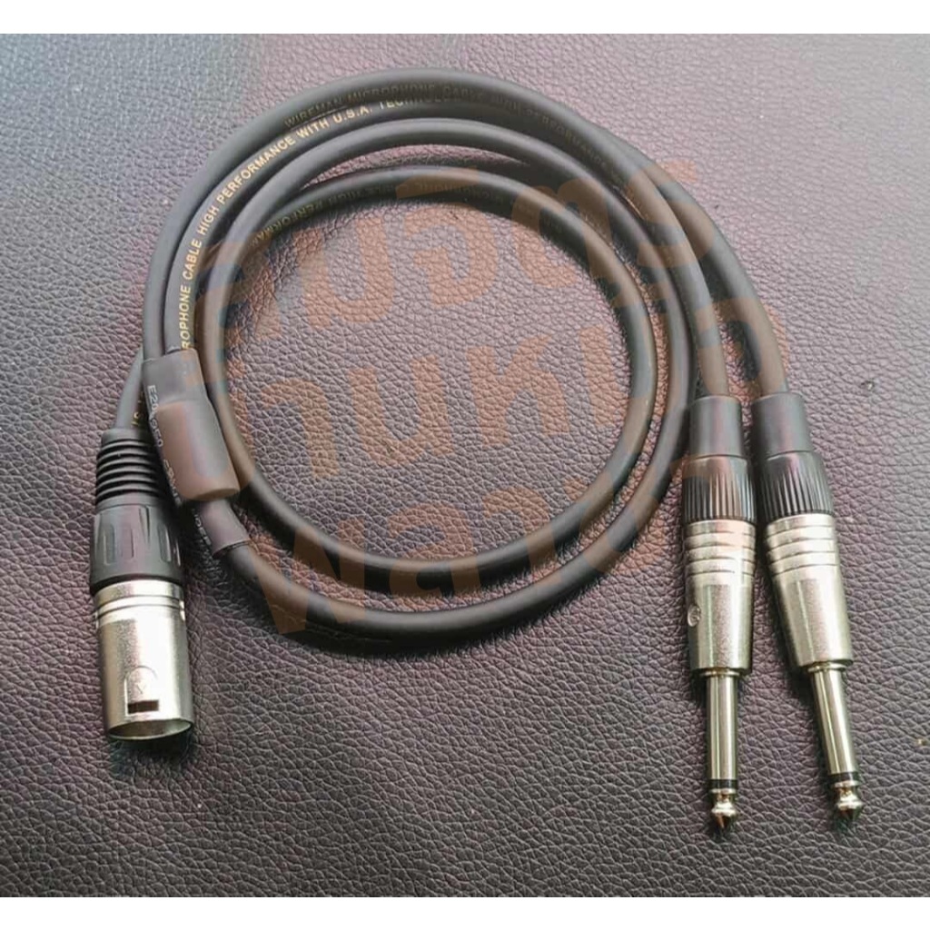 สาย Y XLR ผู้ 1 ออก ไมค์โมโน 2 ทำจากสายชิลด์สเตอริโอ 6 มิล ของ Wireman แจ็คของ Mitsumi