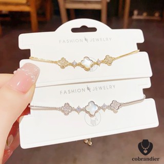 CODส่งเร็ว⚡สร้อยข้อมือสี่ใบโคลเวอร์เชือกดึงฝังเพชรไม่ตกสีสไต…