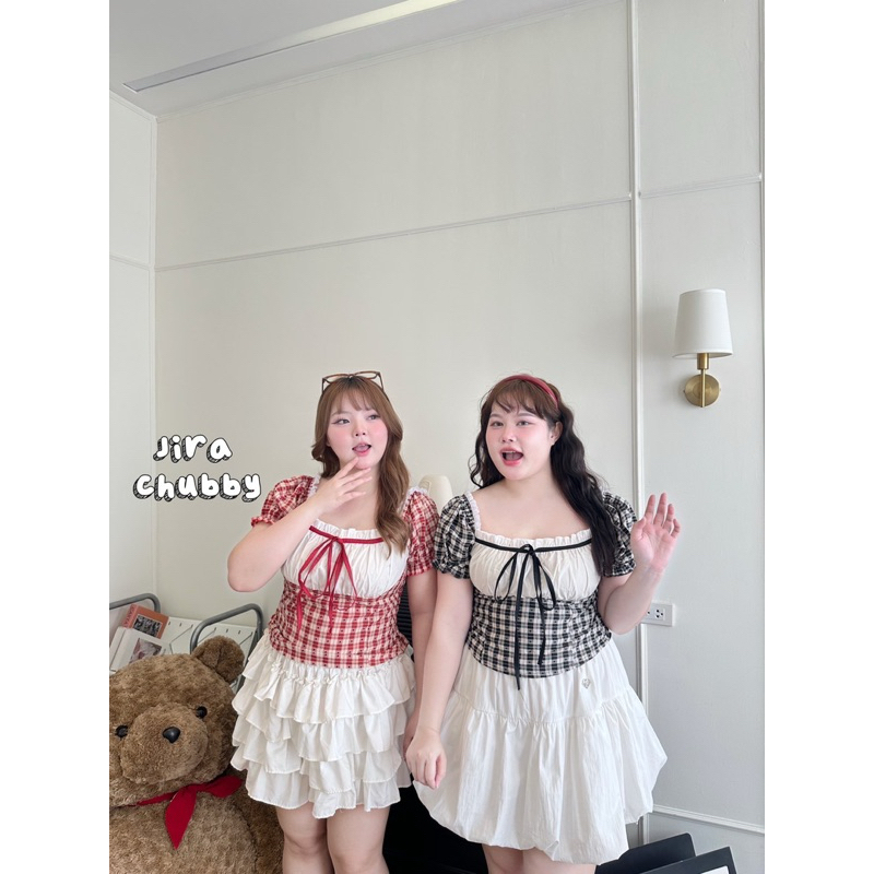 JR เสื้อสก็อตแขนตุ๊กตา polka dot 🌤️ ตรงช่วงอกแต่งด้วยโบว์น่ารักสุดๆ ไซส์ใหญ่ สาวอวบ - รูปที่ 6