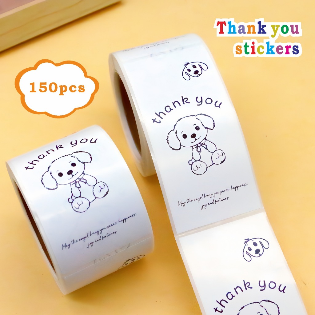 ( N ) สติกเกอร์ตกแต่ง สติกเกอร์ปิดผนึก ลายการ์ตูนหมีและสุนัข ขนาด 4*8.5 ซ.ม ( 150 ดวง )