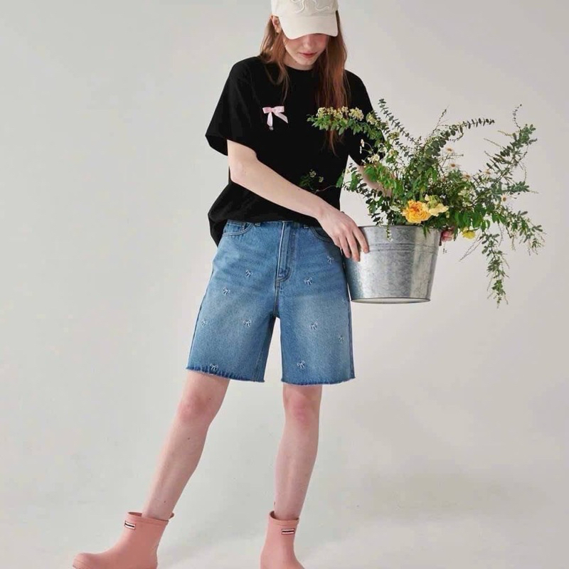 Ronron Shorts ยีนส์ขาสั้นเอวสูง แบรนด์เกาหลี