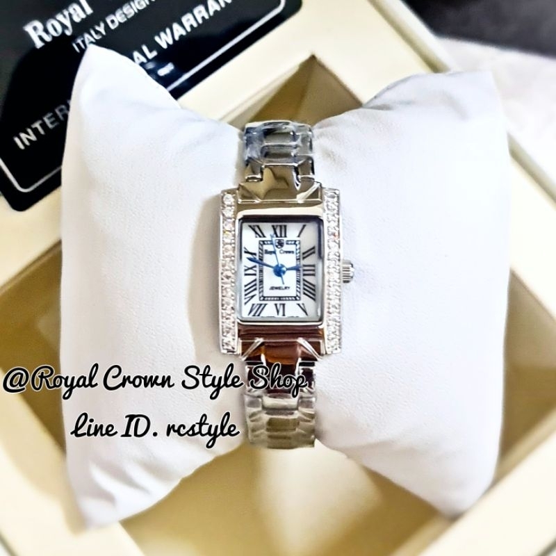 นาฬิกา Royal Crown แท้100%(FREE ต่างหูเพชร1คู่)จัดส่งพร้อมกล่องครบ,มีบัตรับประกัน1ปี,นาฬิกาหรูรอบหน้าปัดประดับเพชรสวยมาก